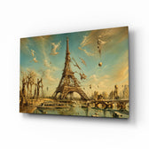Eiffel Tower glass wall art, angled view of the tempered glass panel