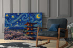 Mount Fuji Pagoda glass wall art hanging as a focal point in a modern room