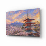 Mount Fuji Pagoda glass wall art, angled view of the tempered glass panel