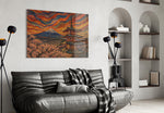 Mount Fuji Pagoda glass wall art styled in a contemporary living room
