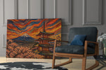 Mount Fuji Pagoda glass wall art hanging as a focal point in a modern room