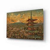 Mount Fuji Pagoda glass wall art, angled view of the tempered glass panel