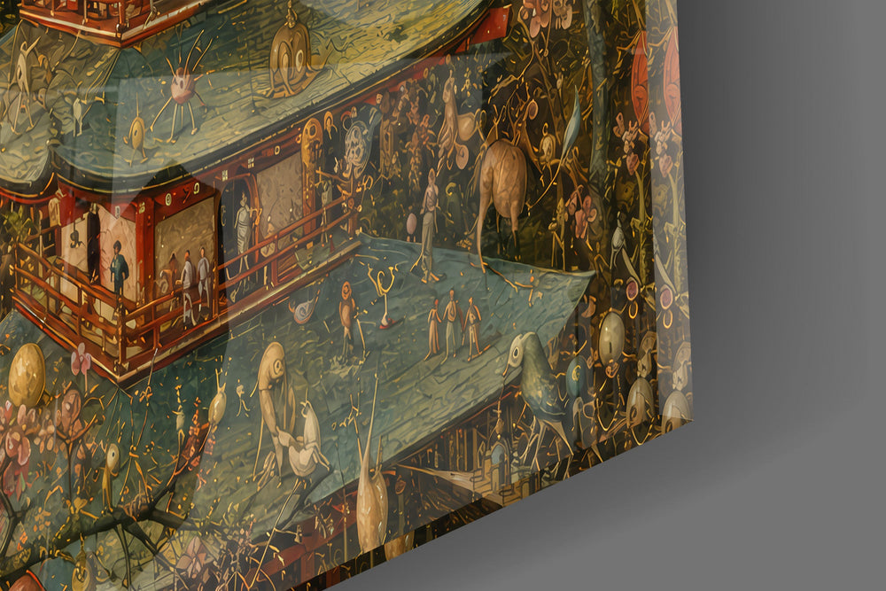 Mount Fuji Pagoda glass wall art close-up detail of the printed surface on tempered glass