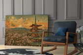Mount Fuji Pagoda glass wall art hanging as a focal point in a modern room