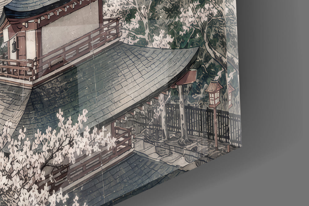 Mount Fuji Pagoda glass wall art close-up detail of the printed surface on tempered glass