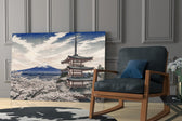 Mount Fuji Pagoda glass wall art hanging as a focal point in a modern room