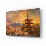 Mount Fuji Pagoda glass wall art, angled view of the tempered glass panel