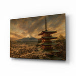 Mount Fuji Pagoda glass wall art, angled view of the tempered glass panel
