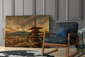 Mount Fuji Pagoda glass wall art hanging as a focal point in a modern room