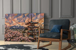 Mount Fuji Pagoda glass wall art hanging as a focal point in a modern room