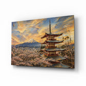 Mount Fuji Pagoda glass wall art, angled view of the tempered glass panel
