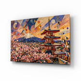 Mount Fuji Pagoda glass wall art, angled view of the tempered glass panel