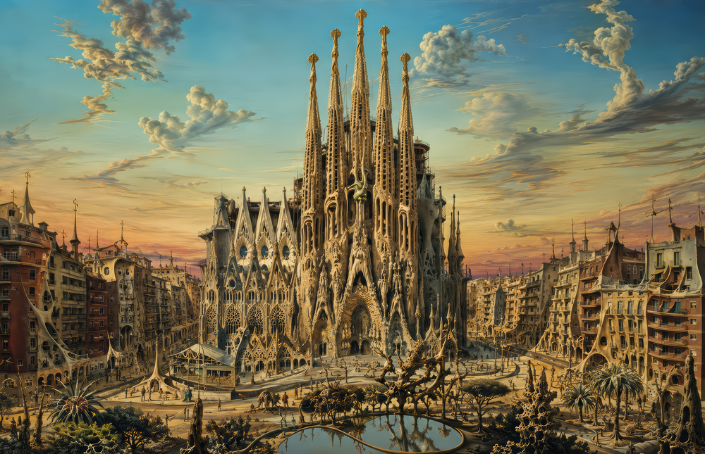 Sagrada Familia Surrealist Style Glass Wall Art