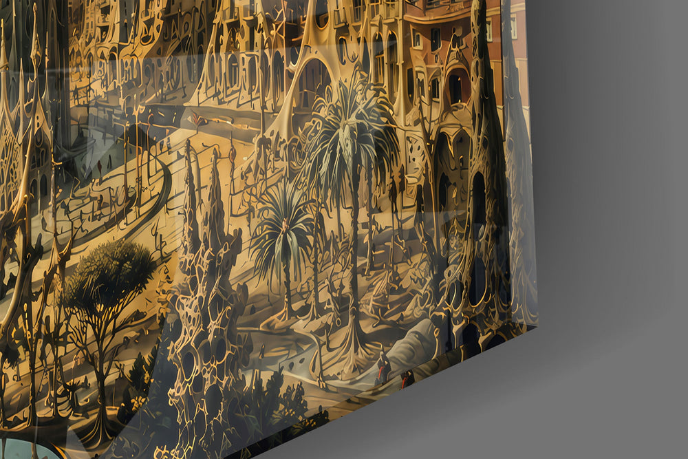 Sagrada Familia glass wall art close-up detail of the printed surface on tempered glass