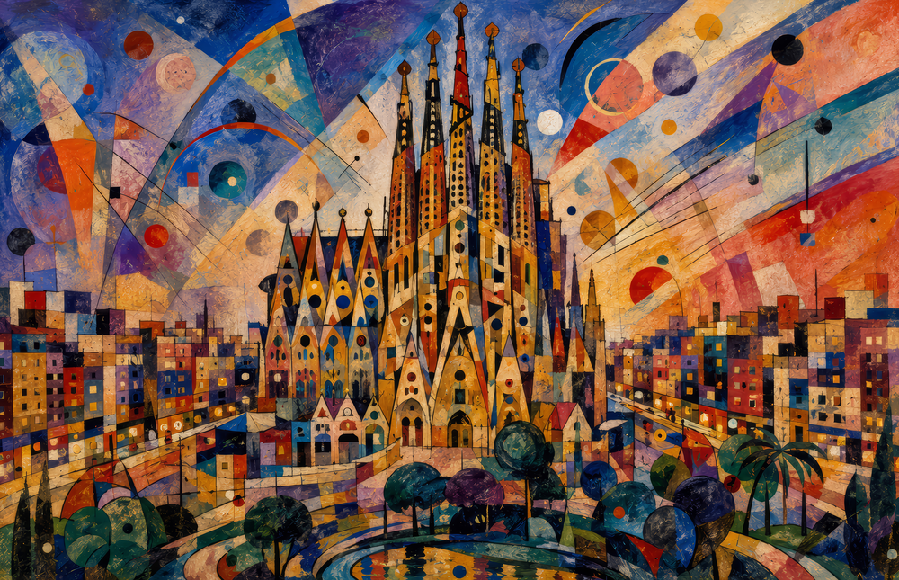 Sagrada Familia Kandinsky Style Glass Wall Art