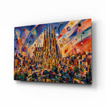 Sagrada Familia glass wall art, angled view of the tempered glass panel