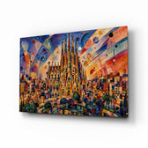 Sagrada Familia glass wall art, angled view of the tempered glass panel