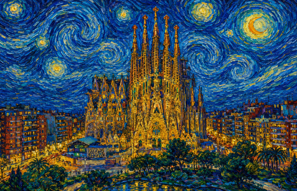 Sagrada Familia Van Gogh Style Glass Wall Art