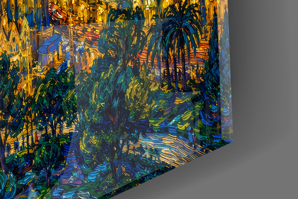 Sagrada Familia glass wall art close-up detail of the printed surface on tempered glass