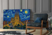 Sagrada Familia glass wall art hanging as a focal point in a modern room