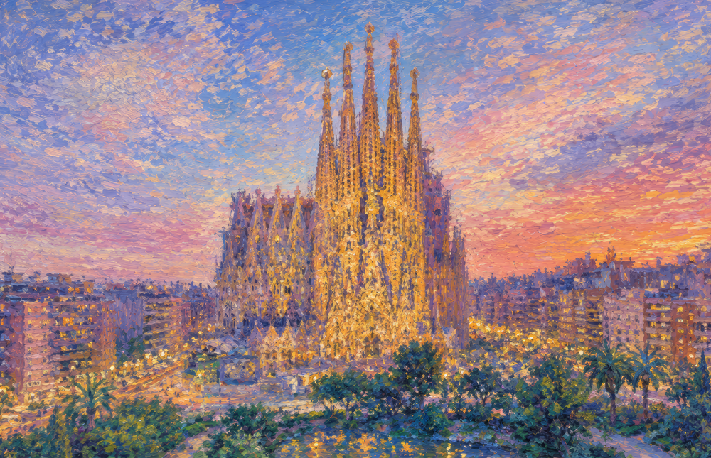 Sagrada Familia Monet Style Glass Wall Art