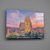 Sagrada Familia glass wall art mounted flat on a grey wall