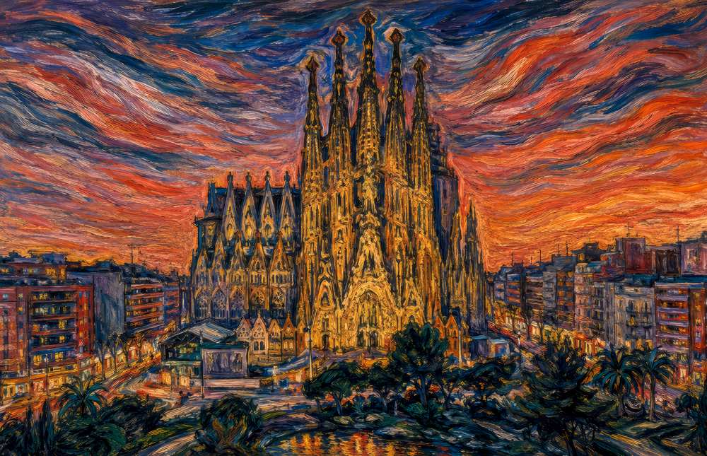 Sagrada Familia Munch Style Glass Wall Art
