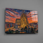 Sagrada Familia glass wall art mounted flat on a grey wall