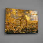 Sagrada Familia glass wall art mounted flat on a grey wall