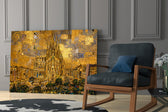 Sagrada Familia glass wall art hanging as a focal point in a modern room