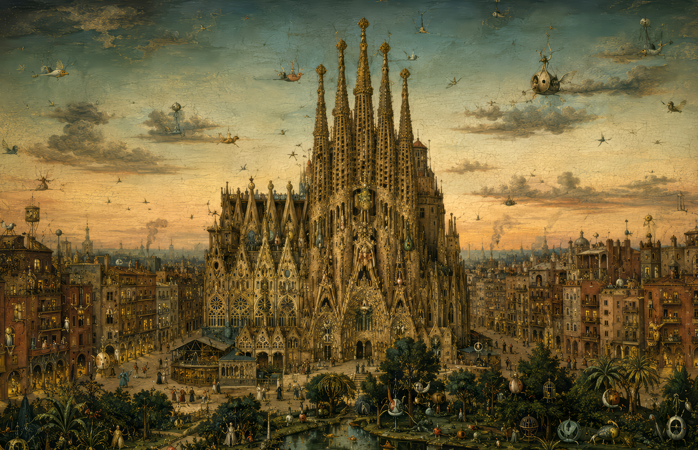 Sagrada Familia Bosch Style Glass Wall Art