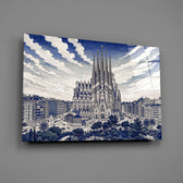 Sagrada Familia glass wall art mounted flat on a grey wall