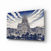 Sagrada Familia glass wall art, angled view of the tempered glass panel