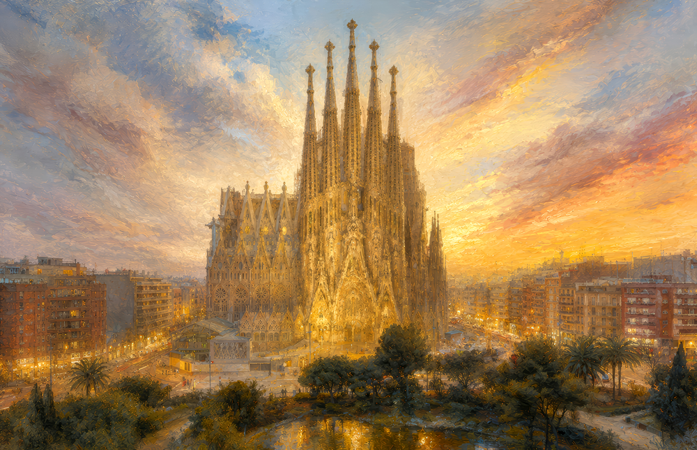 Sagrada Familia Turner Style Glass Wall Art