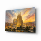 Sagrada Familia glass wall art, angled view of the tempered glass panel