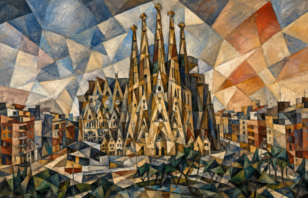 Sagrada Familia Cubist Style Glass Wall Art