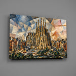 Sagrada Familia glass wall art mounted flat on a grey wall