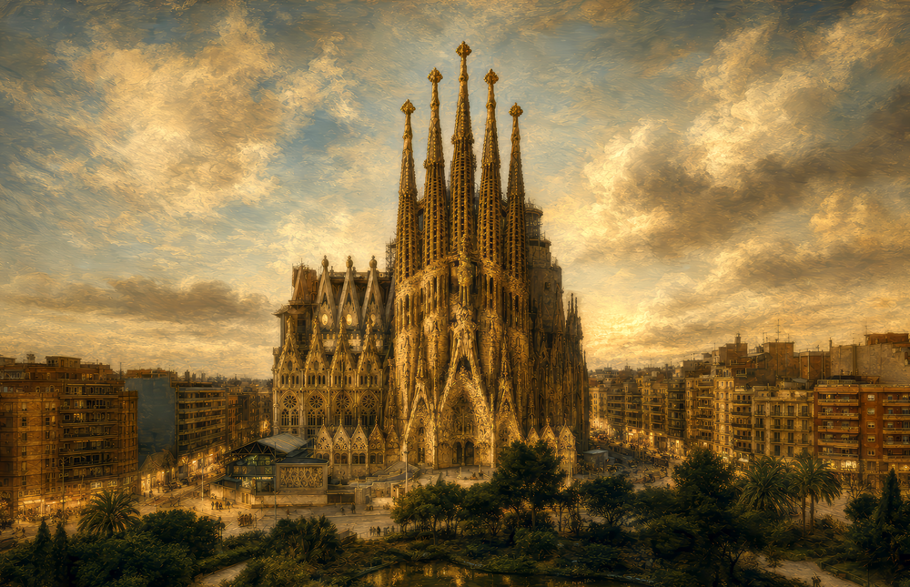 Sagrada Familia Da Vinci Style Glass Wall Art