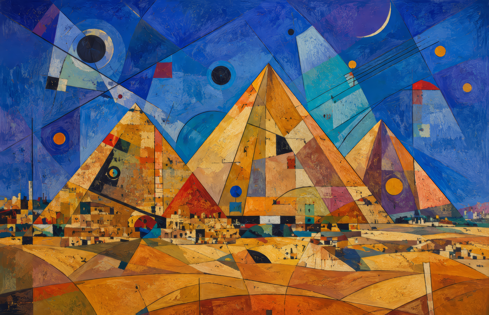 Pyramids of Giza Kandinsky Style Glass Wall Art