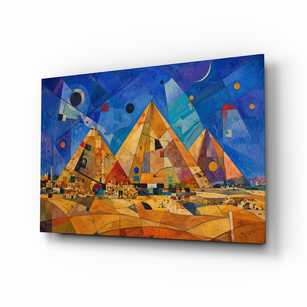 Pyramids of Giza glass wall art, angled view of the tempered glass panel