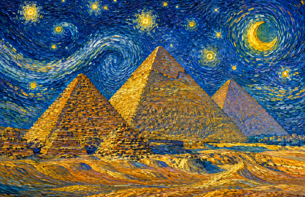 Pyramids of Giza Van Gogh Style Glass Wall Art