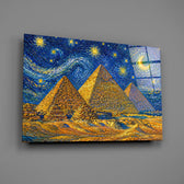 Pyramids of Giza glass wall art mounted flat on a grey wall