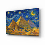 Pyramids of Giza glass wall art, angled view of the tempered glass panel