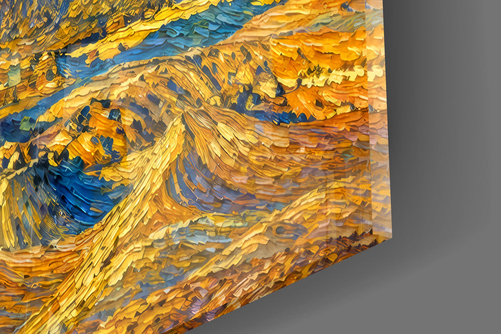 Pyramids of Giza glass wall art close-up detail of the printed surface on tempered glass