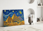 Pyramids of Giza glass wall art leaning against a wall in a minimalist interior