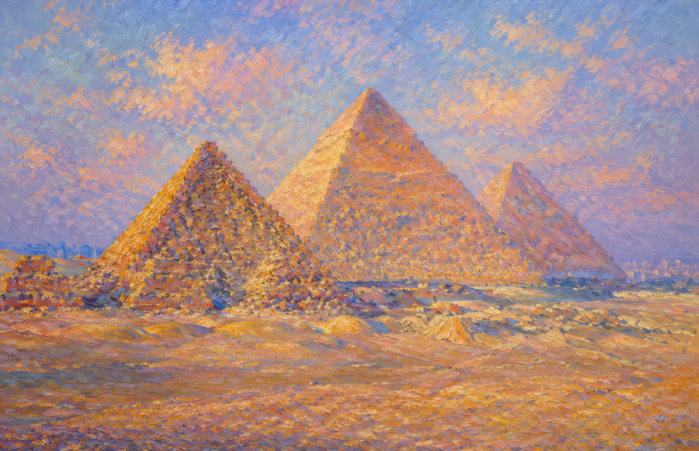 Pyramids of Giza Monet Style Glass Wall Art