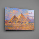 Pyramids of Giza glass wall art mounted flat on a grey wall