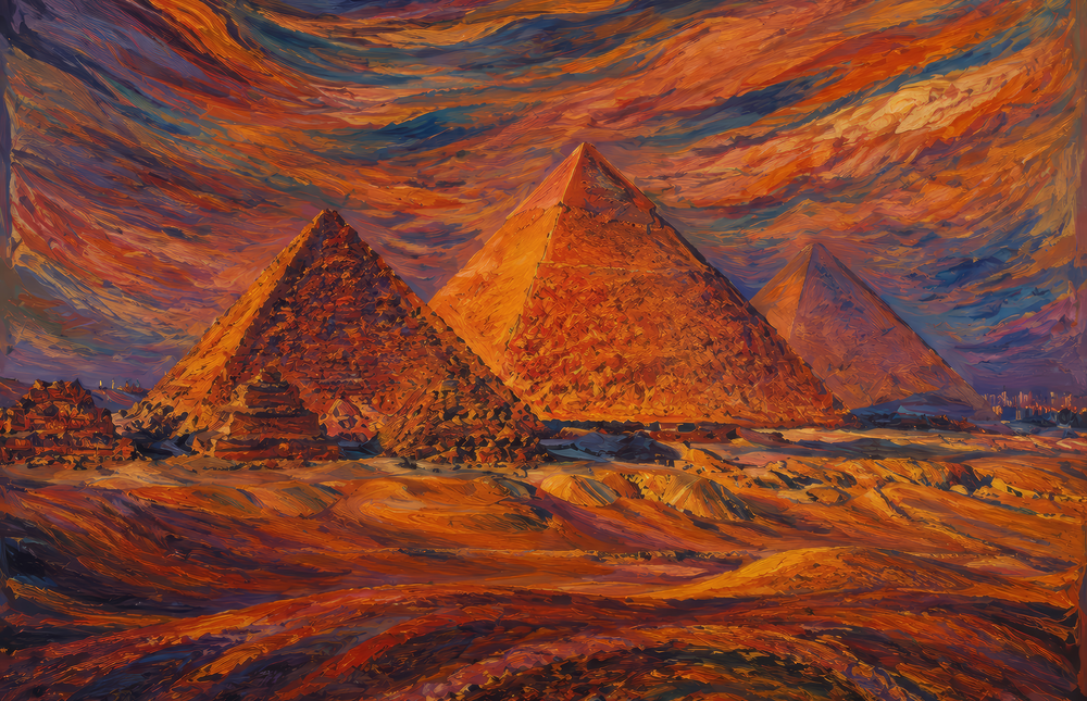 Pyramids of Giza Munch Style Glass Wall Art