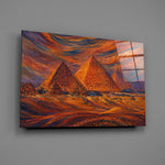 Pyramids of Giza glass wall art mounted flat on a grey wall