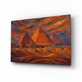 Pyramids of Giza glass wall art, angled view of the tempered glass panel